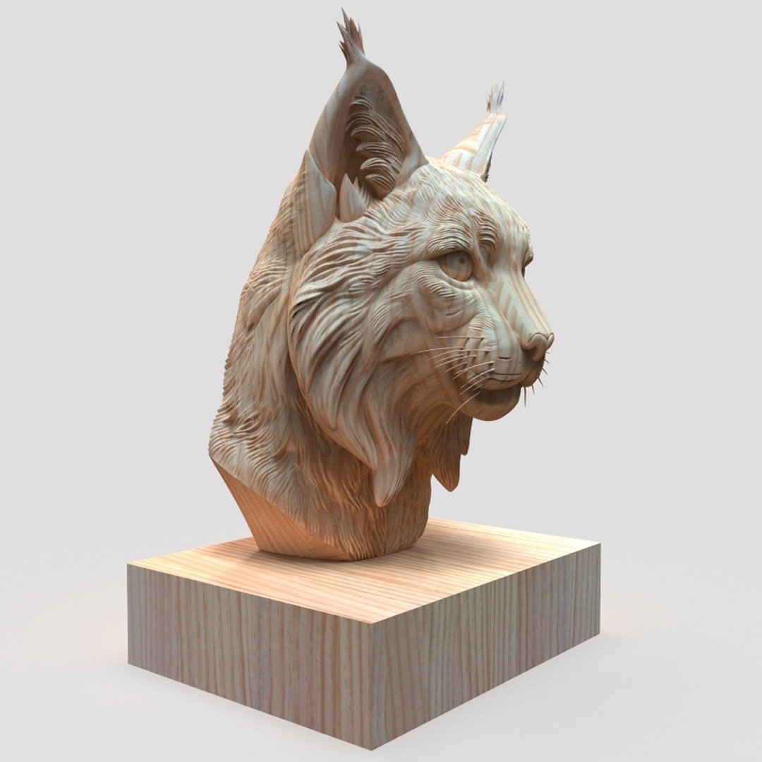 Vista de la escultura de madera del lince ibérico